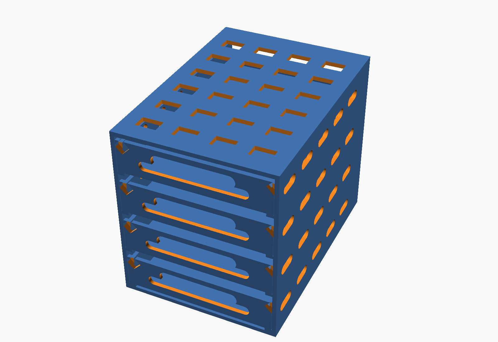 Rendu OpenSCAD de la cage HDD 4 baies
